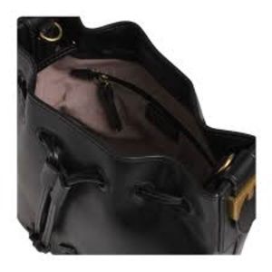 Anne Klein Nina Crossbody Drawstring Bag Black NEW Vegan